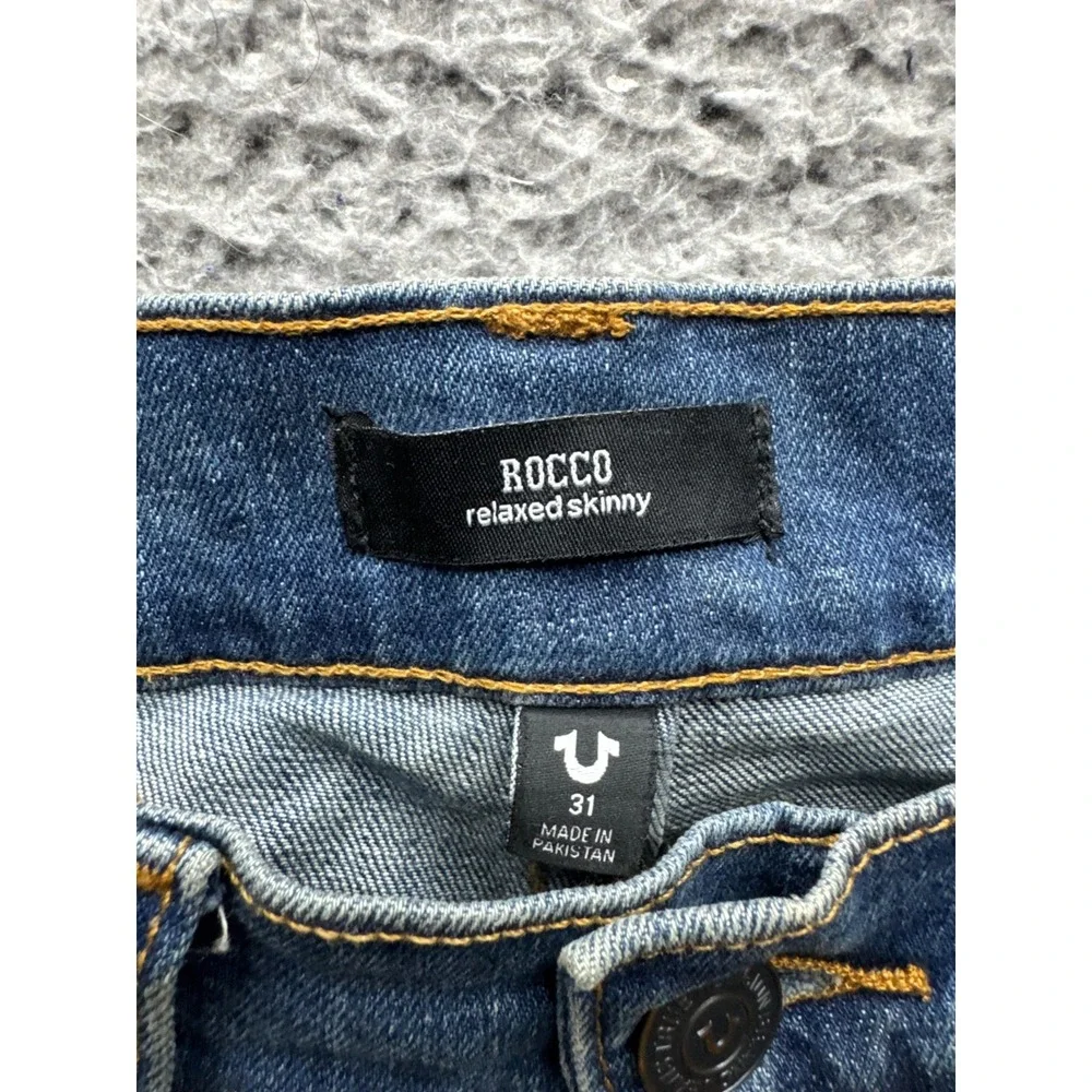 True Religion Rocco Relaxed Skinny Distressed Denim Jeans‎ Blue Mens Size 31